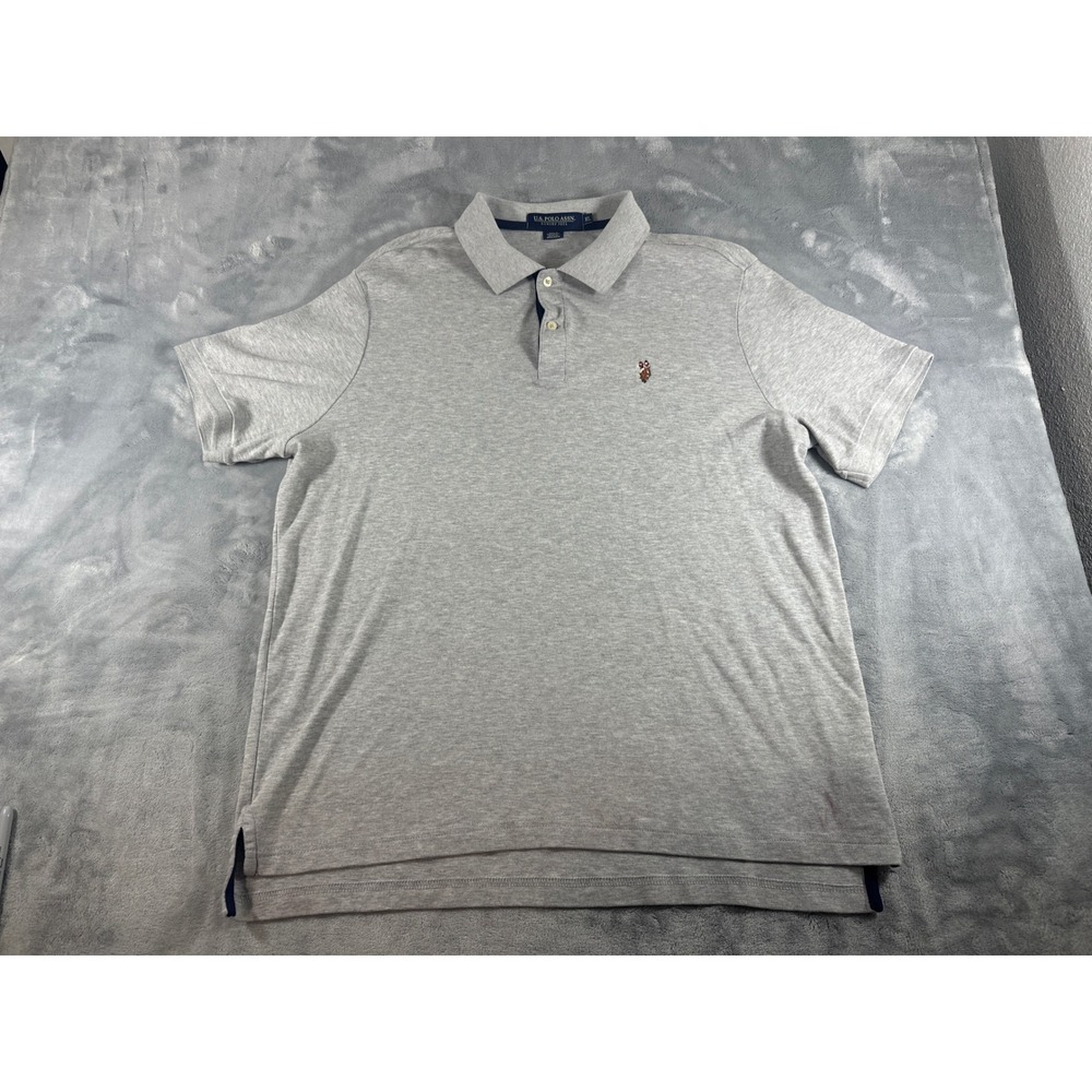 US Polo Assn Mens XL Gray Luxury Feel Short Sleeve Polo Shirt Heathered Logo